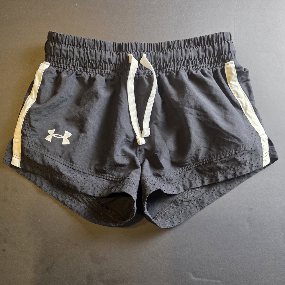 Under Armour Girls' Black Athletic Shorts with White Trim